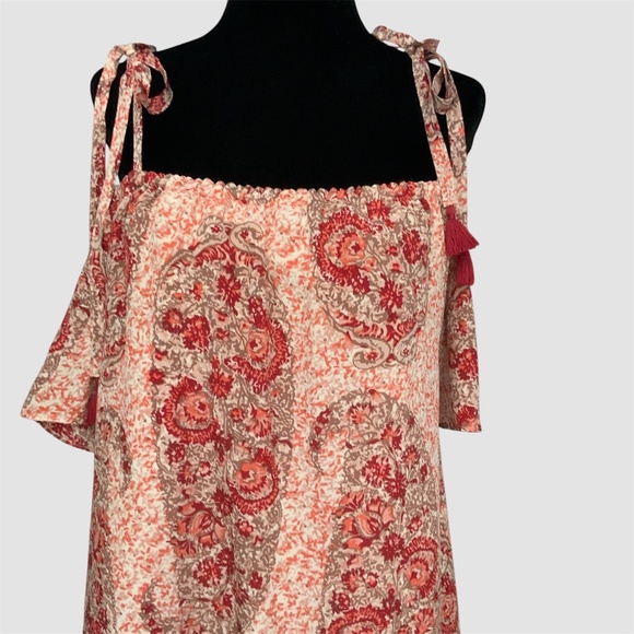 Madewell NWT Watercolor Paisley Silk Cold Shoulder Tie Shoulder Dress SZ M - Picture 8 of 15